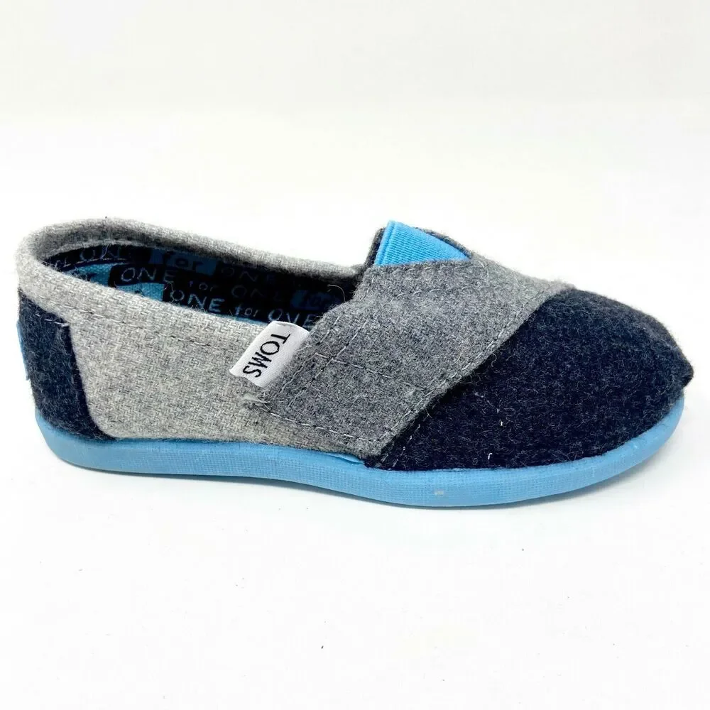 Toms Classics Tri Grey Tiny Toddler Slip On Wool Casual Flat Shoes